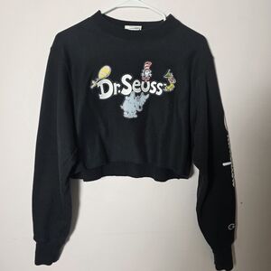 Champion x Dr. Seuss Reverse Weave Cropped Sweatshirt Small Black Crewneck